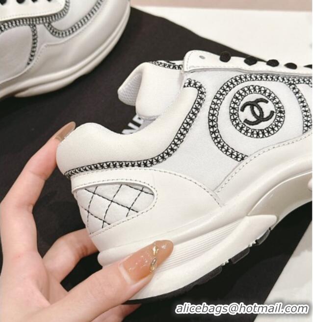 Best Price Chanel Calfskin & Mesh Sneakers with Stitching White 701051