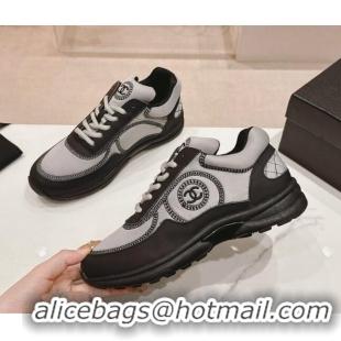 Pretty Style Chanel Calfskin & Mesh Sneakers with Stitching Grey 701052