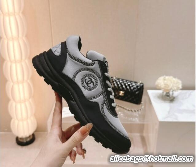 Pretty Style Chanel Calfskin & Mesh Sneakers with Stitching Grey 701052