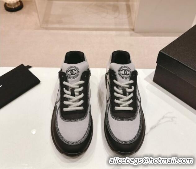 Pretty Style Chanel Calfskin & Mesh Sneakers with Stitching Grey 701052