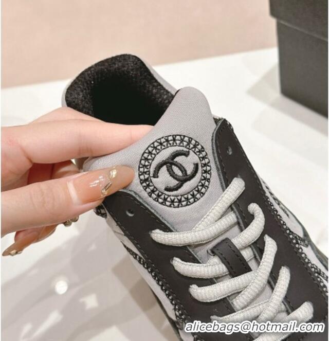 Pretty Style Chanel Calfskin & Mesh Sneakers with Stitching Grey 701052