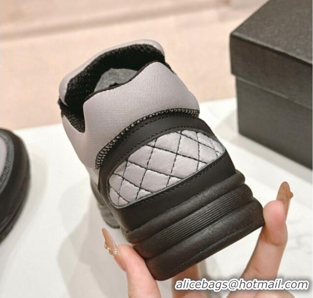 Pretty Style Chanel Calfskin & Mesh Sneakers with Stitching Grey 701052