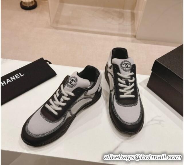 Pretty Style Chanel Calfskin & Mesh Sneakers with Stitching Grey 701052