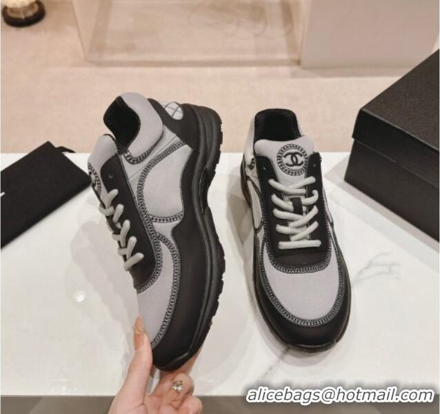 Pretty Style Chanel Calfskin & Mesh Sneakers with Stitching Grey 701052