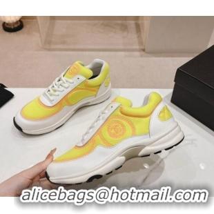 Classic Hot Chanel Calfskin & Mesh Sneakers with Stitching Yellow 701053