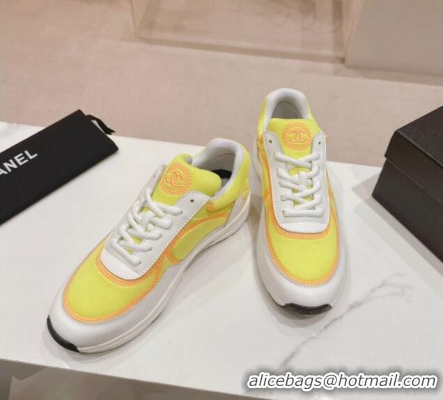 Classic Hot Chanel Calfskin & Mesh Sneakers with Stitching Yellow 701053