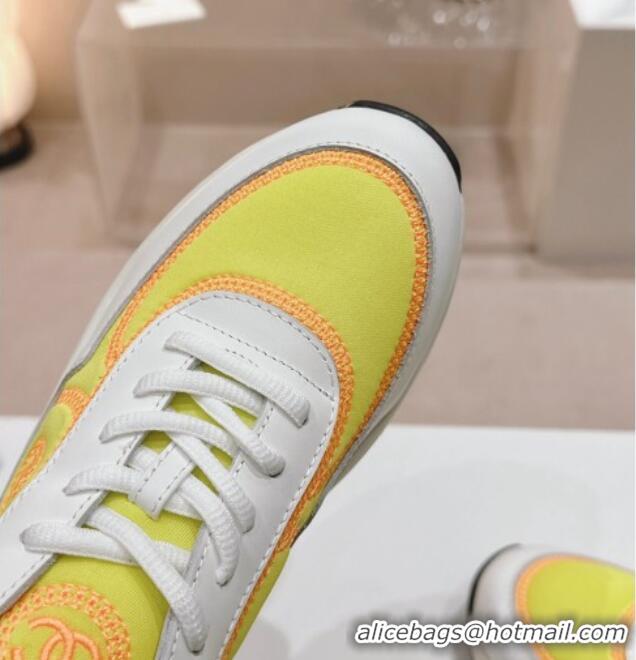 Classic Hot Chanel Calfskin & Mesh Sneakers with Stitching Yellow 701053