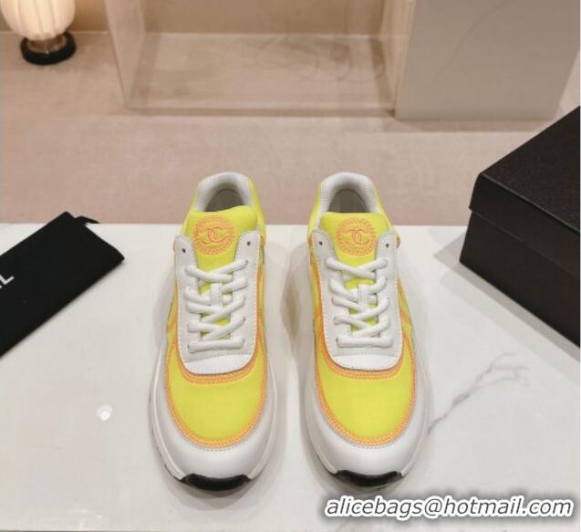 Classic Hot Chanel Calfskin & Mesh Sneakers with Stitching Yellow 701053