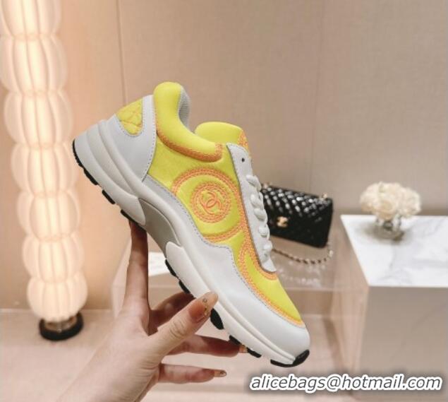 Classic Hot Chanel Calfskin & Mesh Sneakers with Stitching Yellow 701053