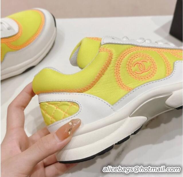 Classic Hot Chanel Calfskin & Mesh Sneakers with Stitching Yellow 701053