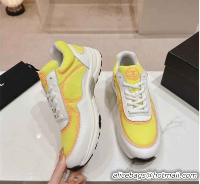 Classic Hot Chanel Calfskin & Mesh Sneakers with Stitching Yellow 701053