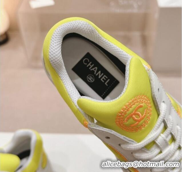 Classic Hot Chanel Calfskin & Mesh Sneakers with Stitching Yellow 701053