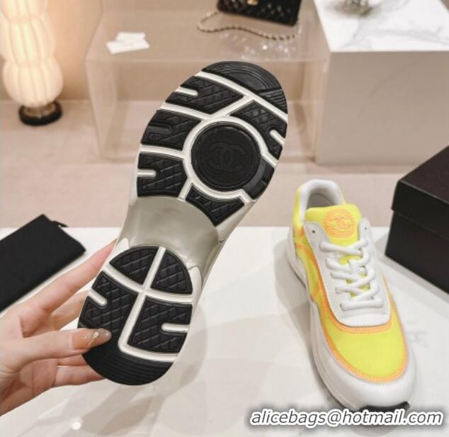 Classic Hot Chanel Calfskin & Mesh Sneakers with Stitching Yellow 701053