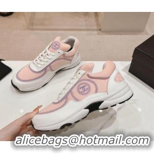 Lower Price Chanel Calfskin & Mesh Sneakers with Stitching Light Pink 701054