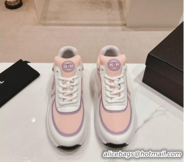 Lower Price Chanel Calfskin & Mesh Sneakers with Stitching Light Pink 701054