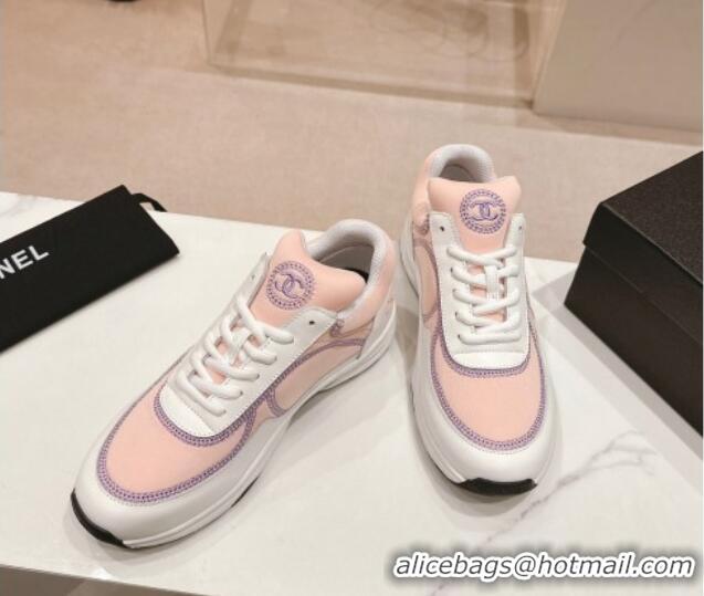 Lower Price Chanel Calfskin & Mesh Sneakers with Stitching Light Pink 701054