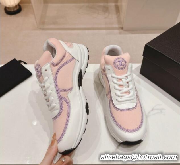 Lower Price Chanel Calfskin & Mesh Sneakers with Stitching Light Pink 701054