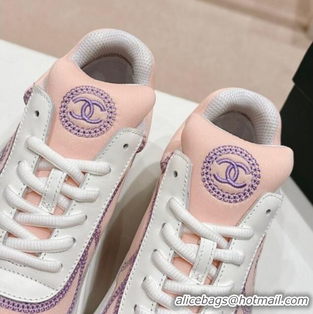 Lower Price Chanel Calfskin & Mesh Sneakers with Stitching Light Pink 701054