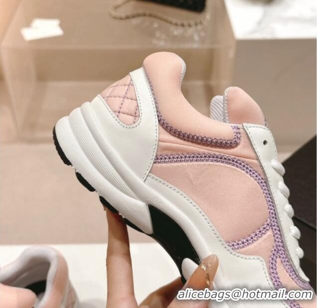 Lower Price Chanel Calfskin & Mesh Sneakers with Stitching Light Pink 701054