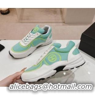 Good Product Chanel Calfskin & Mesh Sneakers with Stitching Green 701055