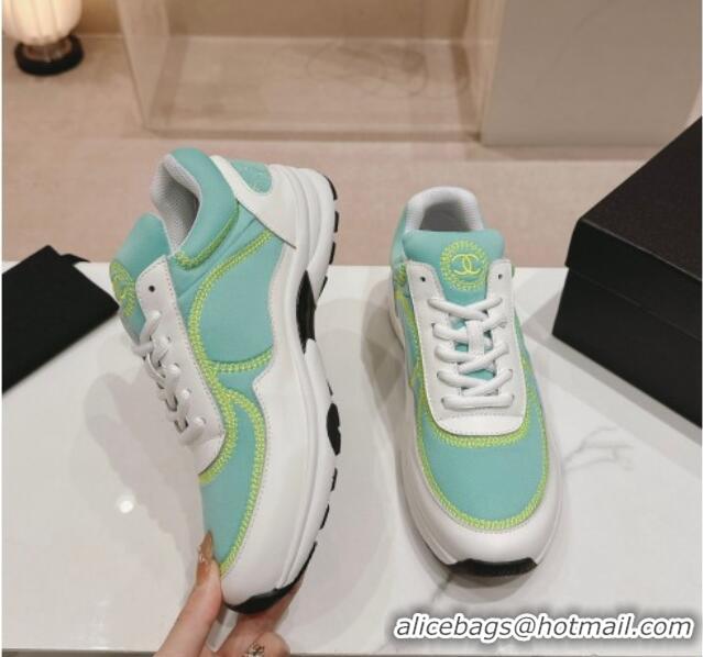 Good Product Chanel Calfskin & Mesh Sneakers with Stitching Green 701055