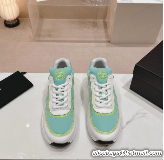 Good Product Chanel Calfskin & Mesh Sneakers with Stitching Green 701055