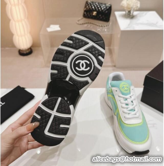 Good Product Chanel Calfskin & Mesh Sneakers with Stitching Green 701055