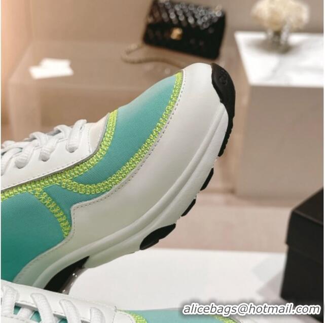 Good Product Chanel Calfskin & Mesh Sneakers with Stitching Green 701055