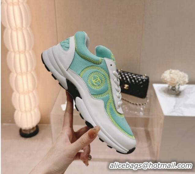 Good Product Chanel Calfskin & Mesh Sneakers with Stitching Green 701055