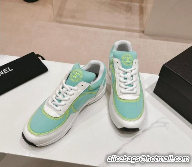 Good Product Chanel Calfskin & Mesh Sneakers with Stitching Green 701055