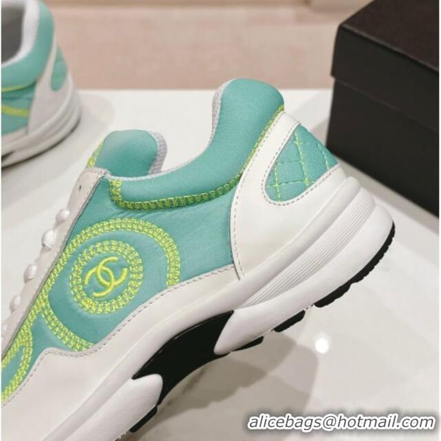 Good Product Chanel Calfskin & Mesh Sneakers with Stitching Green 701055