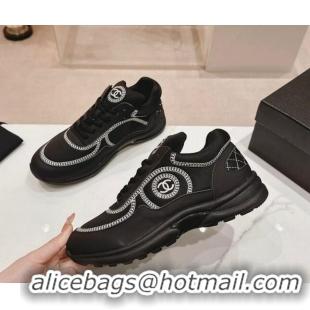 Luxurious Chanel Calfskin & Mesh Sneakers with Stitching Black 701056