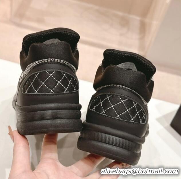 Luxurious Chanel Calfskin & Mesh Sneakers with Stitching Black 701056