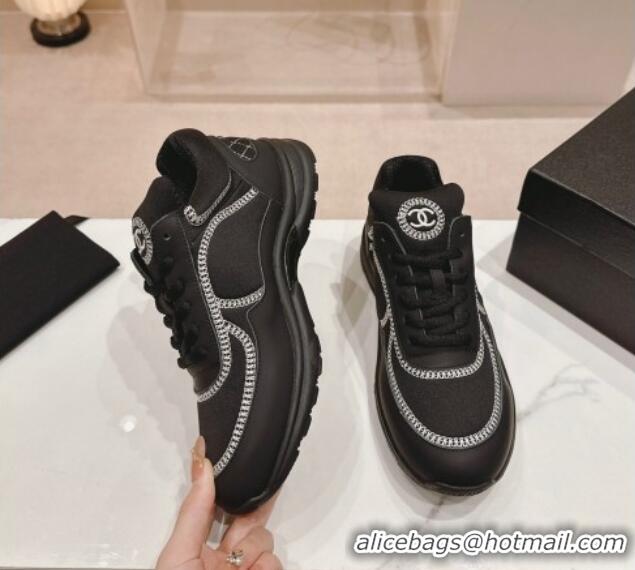 Luxurious Chanel Calfskin & Mesh Sneakers with Stitching Black 701056