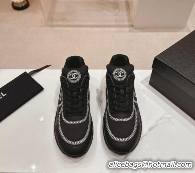 Luxurious Chanel Calfskin & Mesh Sneakers with Stitching Black 701056