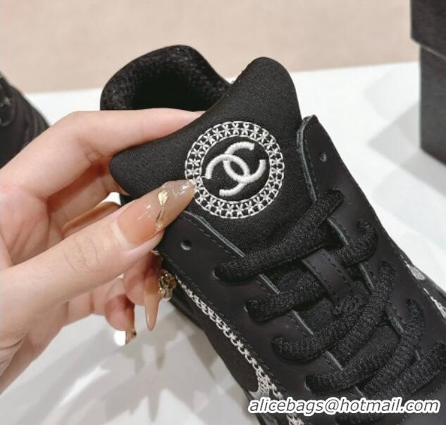 Luxurious Chanel Calfskin & Mesh Sneakers with Stitching Black 701056