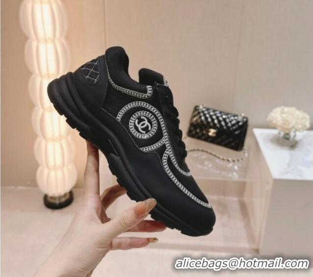 Luxurious Chanel Calfskin & Mesh Sneakers with Stitching Black 701056