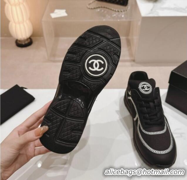 Luxurious Chanel Calfskin & Mesh Sneakers with Stitching Black 701056