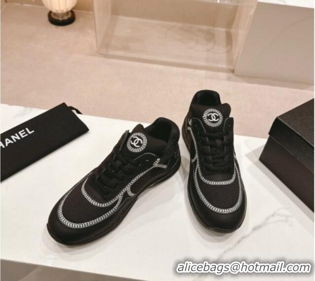 Luxurious Chanel Calfskin & Mesh Sneakers with Stitching Black 701056