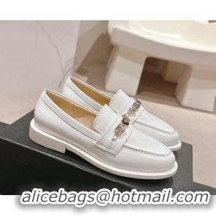 Unique Style Chanel Calfskin Loafers with Charm White 701057