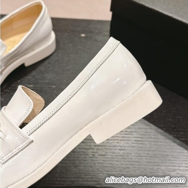 Unique Style Chanel Calfskin Loafers with Charm White 701057