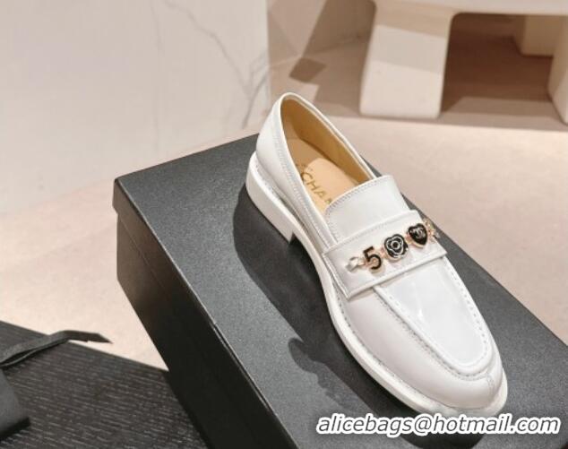 Unique Style Chanel Calfskin Loafers with Charm White 701057