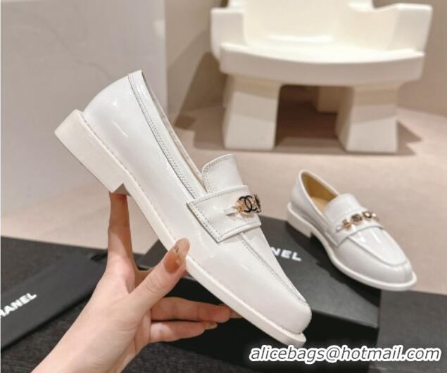 Unique Style Chanel Calfskin Loafers with Charm White 701057