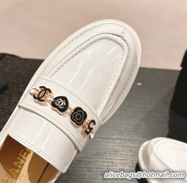 Unique Style Chanel Calfskin Loafers with Charm White 701057