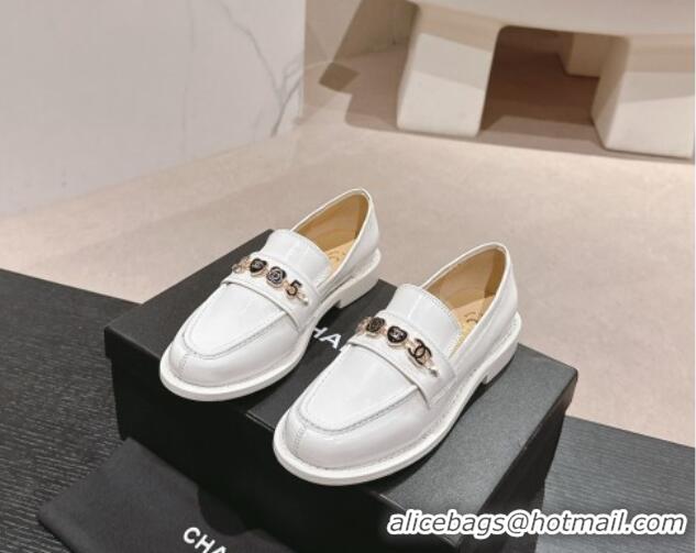 Unique Style Chanel Calfskin Loafers with Charm White 701057