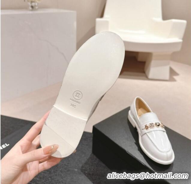 Unique Style Chanel Calfskin Loafers with Charm White 701057