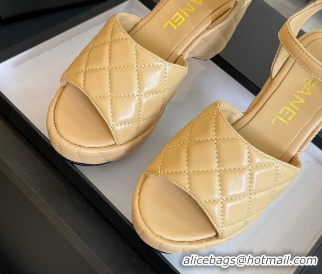 Popular Style Chanel Quilted Lambskin Platform Sandals 8cm Beige 701059