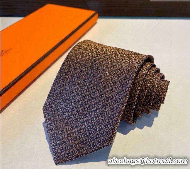 Modern Classic Hermes Silk Tie 030401 Gold/Black 2024