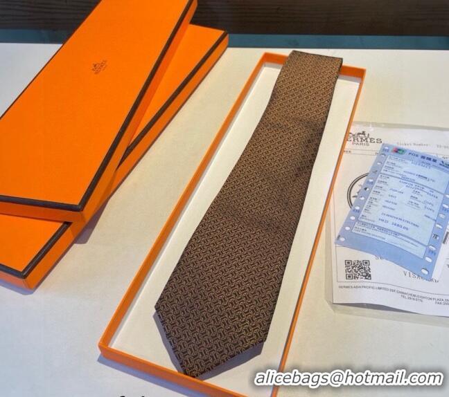 Modern Classic Hermes Silk Tie 030401 Gold/Black 2024