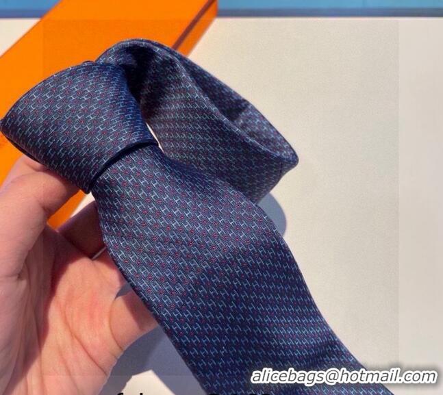 New Fashion Hermes H Dots Silk Tie 030401 Dark Blue/Blue 2024